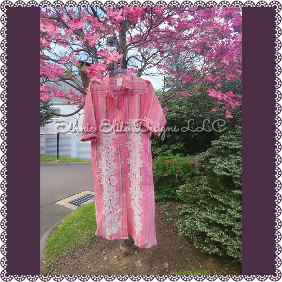 New Pink/White Khadi Kurta - Floral applique Work -Shirt Dress - Picture 6 of 11